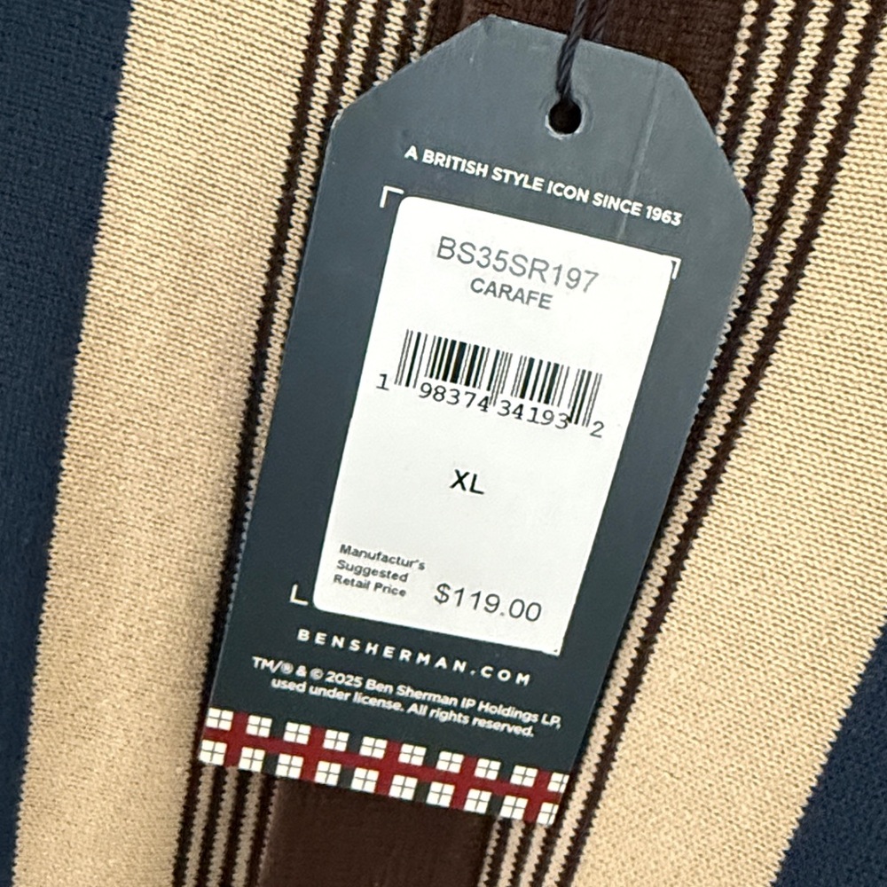 Ben Sherman Men's Retro Brown and Blue Striped Sweater - Size XL - Picture 7 of 13